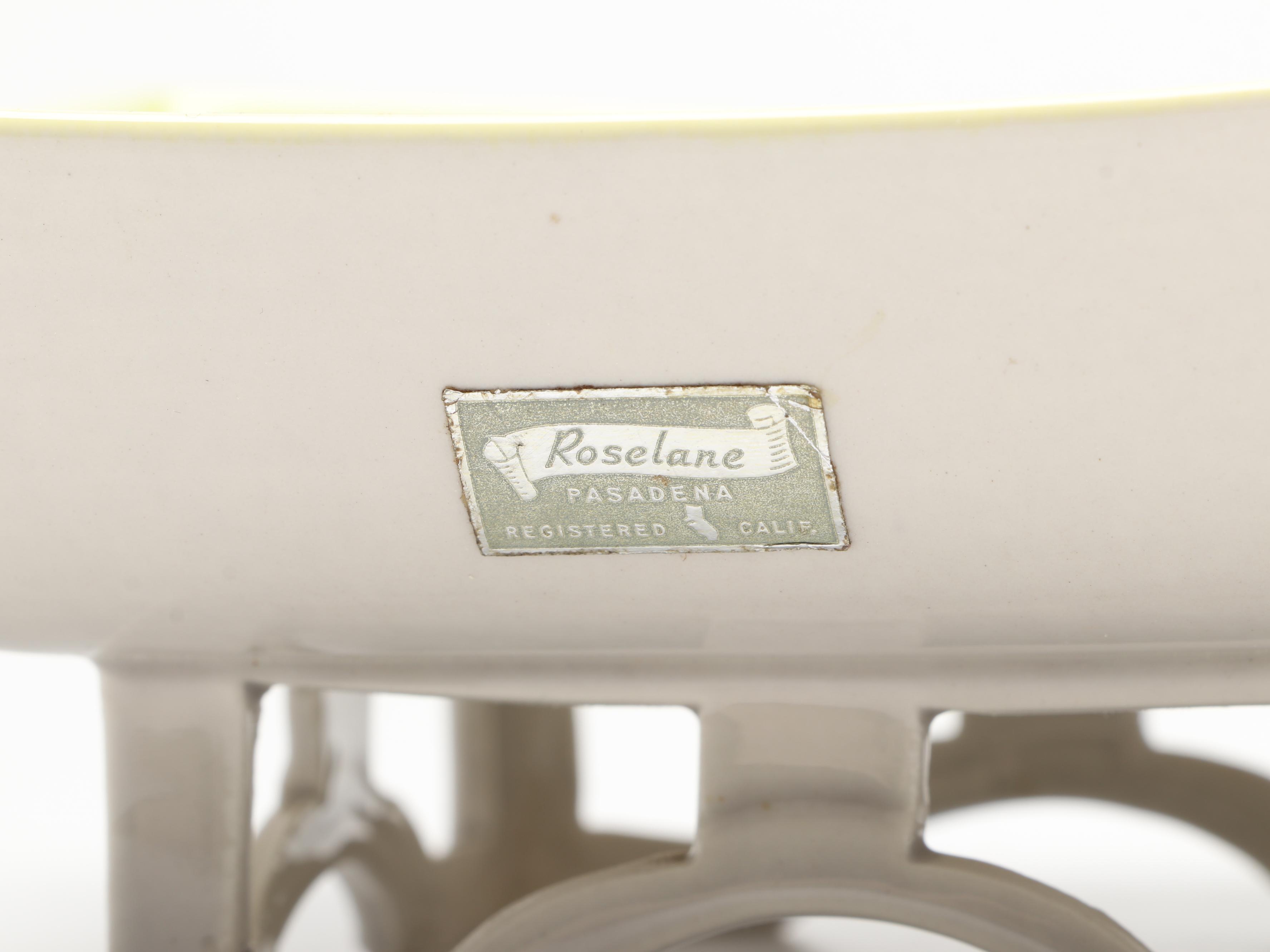 Roselane "Chinese Key" Ceramic Dish with Wooden Base, Mid-20th Century