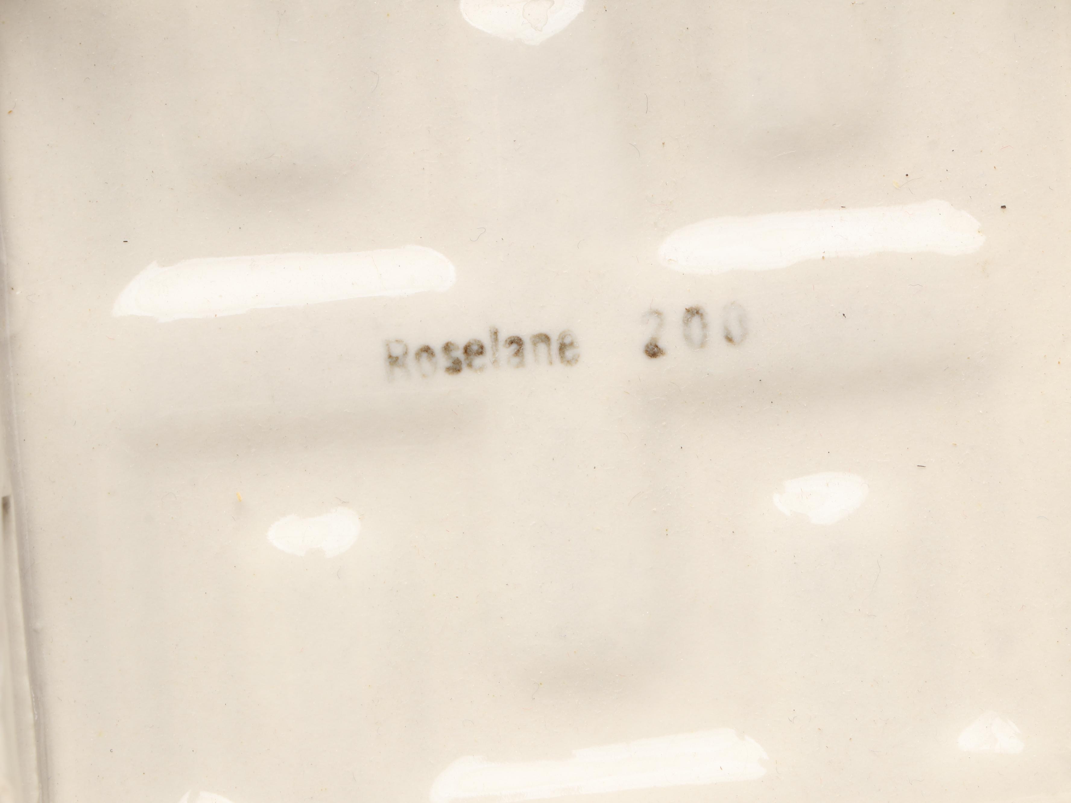 Roselane "Chinese Key" Ceramic Dish with Wooden Base, Mid-20th Century