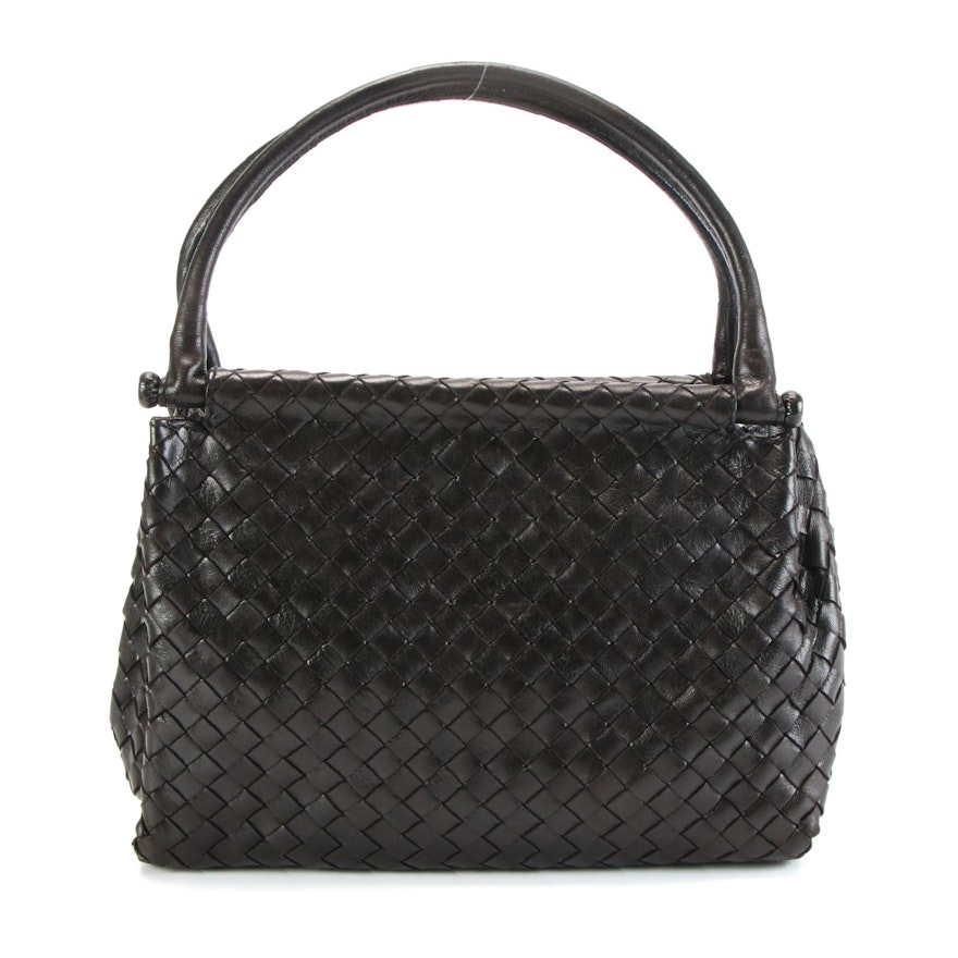 Bottega Veneta Black Intrecciato Leather Handbag