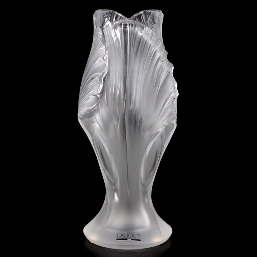 Lalique "Iris" Frosted Crystal Flower Vase