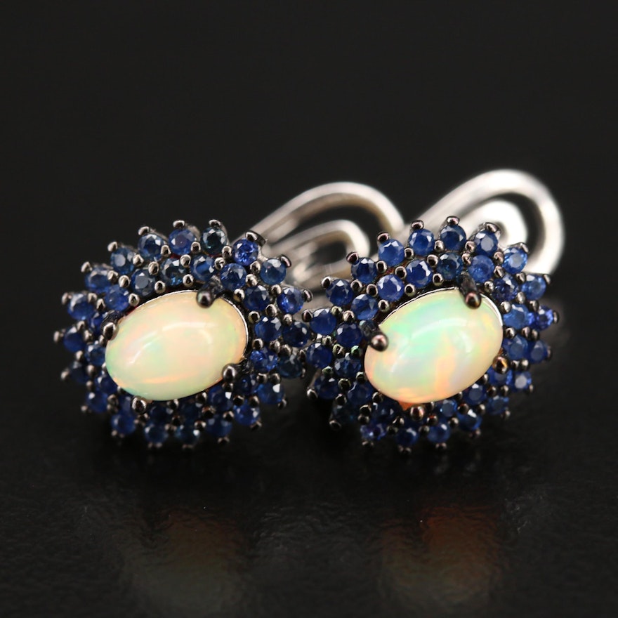 Sterling Opal and Sapphire Earrings