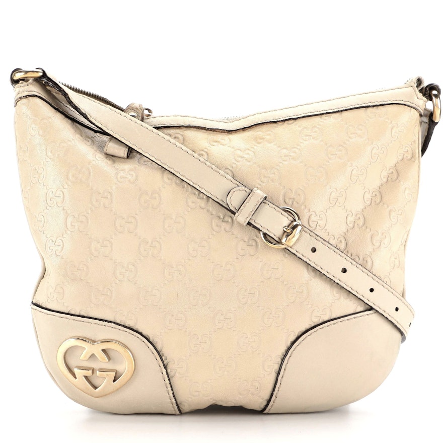 Gucci Lovely Heart Shoulder Bag in Off-White Guccissima Leather