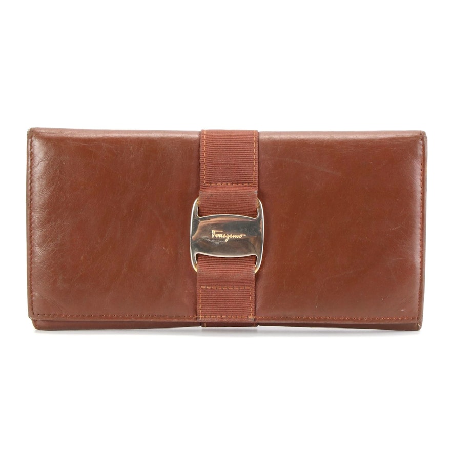 Salvatore Ferragamo Ribbon Continental Wallet in Brown Leather