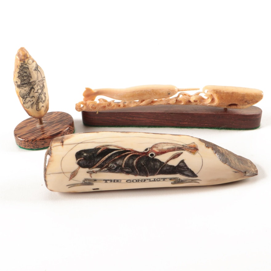 Scrimshaw and Carved Fossilized Ivory