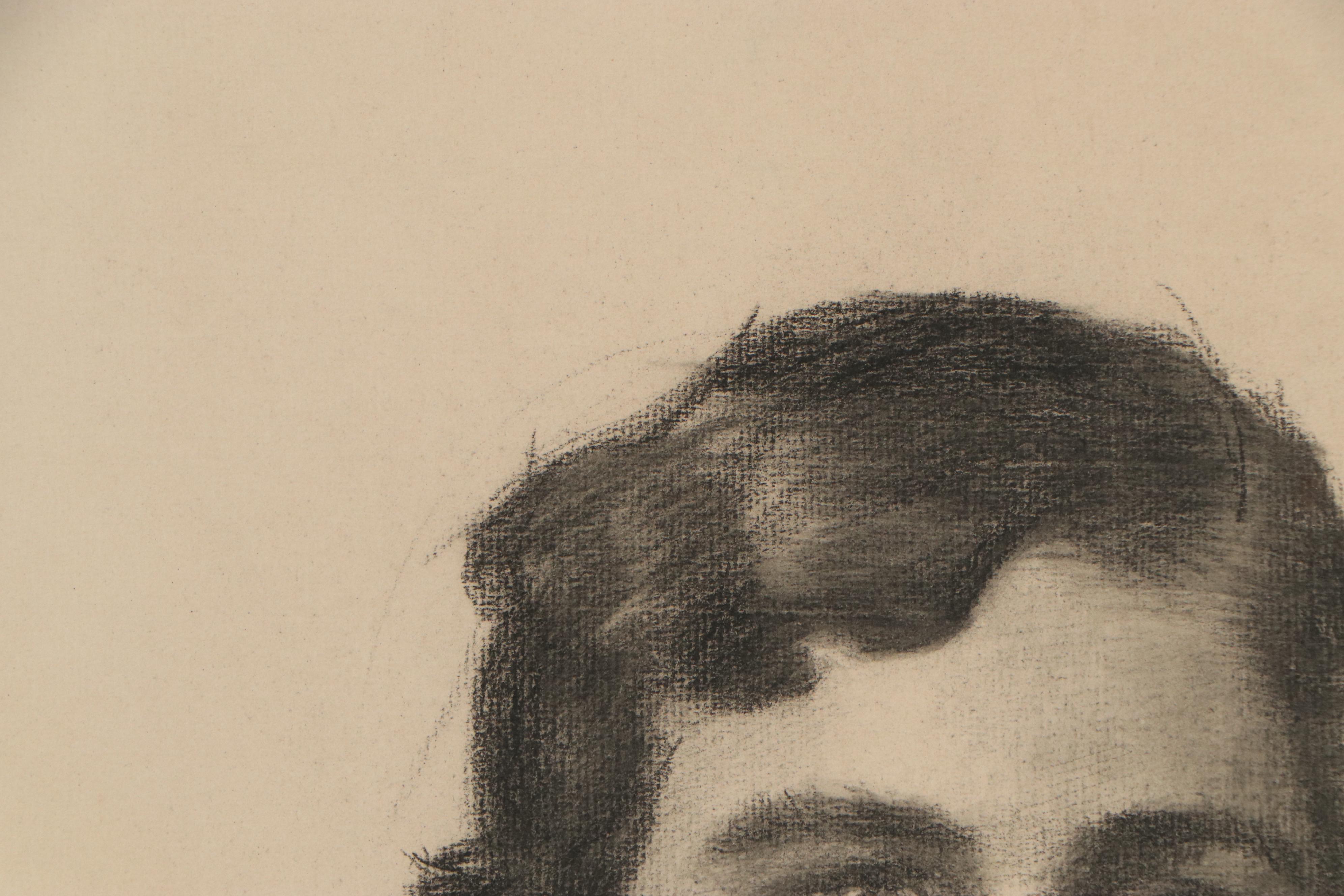 Edmond J. Fitzgerald Portrait Charcoal Drawing of Woman, Mid-20th Century