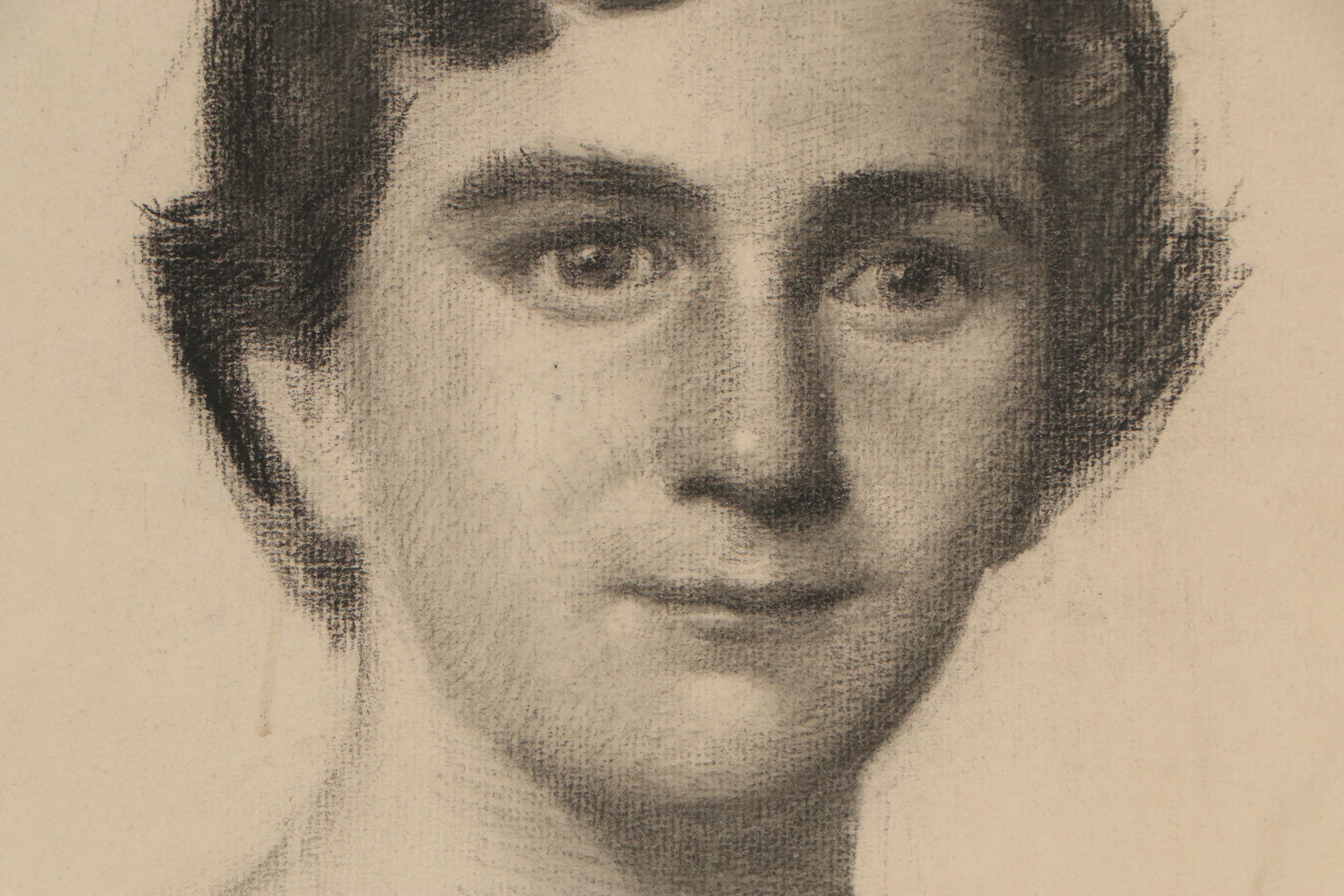 Edmond J. Fitzgerald Portrait Charcoal Drawing of Woman, Mid-20th Century