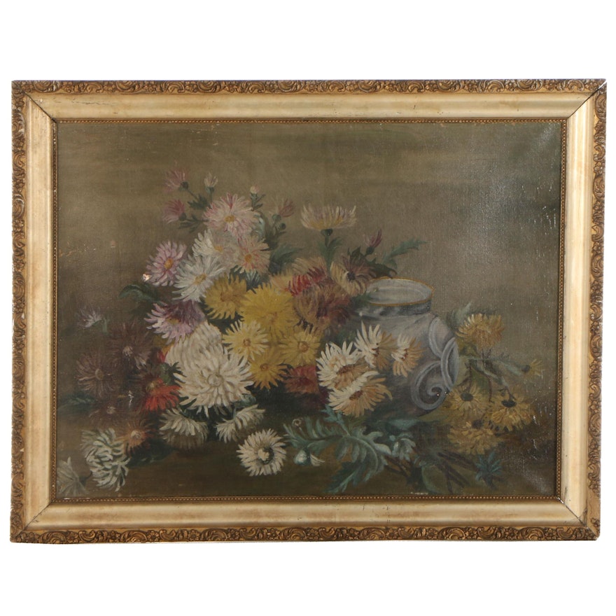 Still Life Oil Painting of Flowers, Late 19th Century