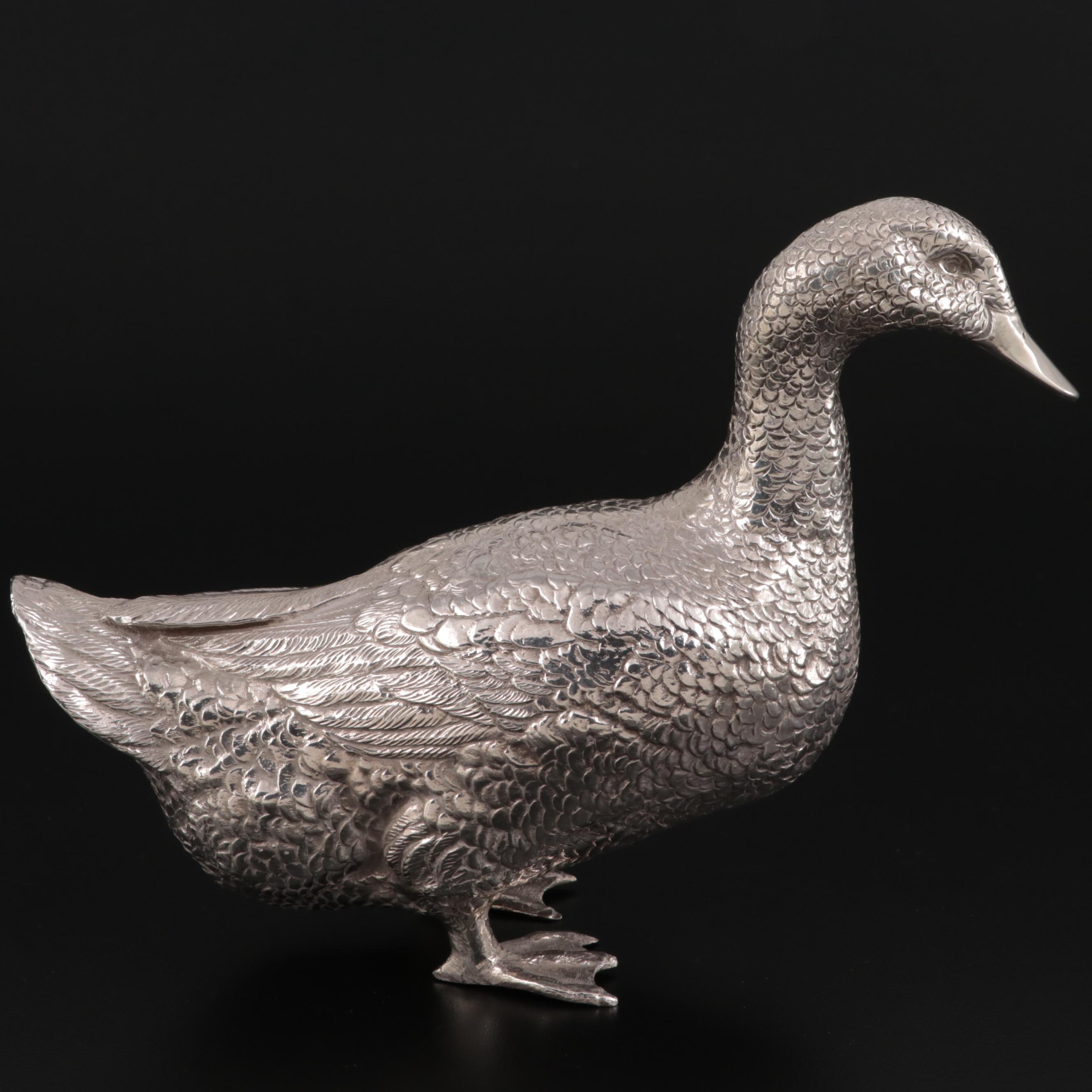 Sterling Silver Duck Figurine, Late 20th Century