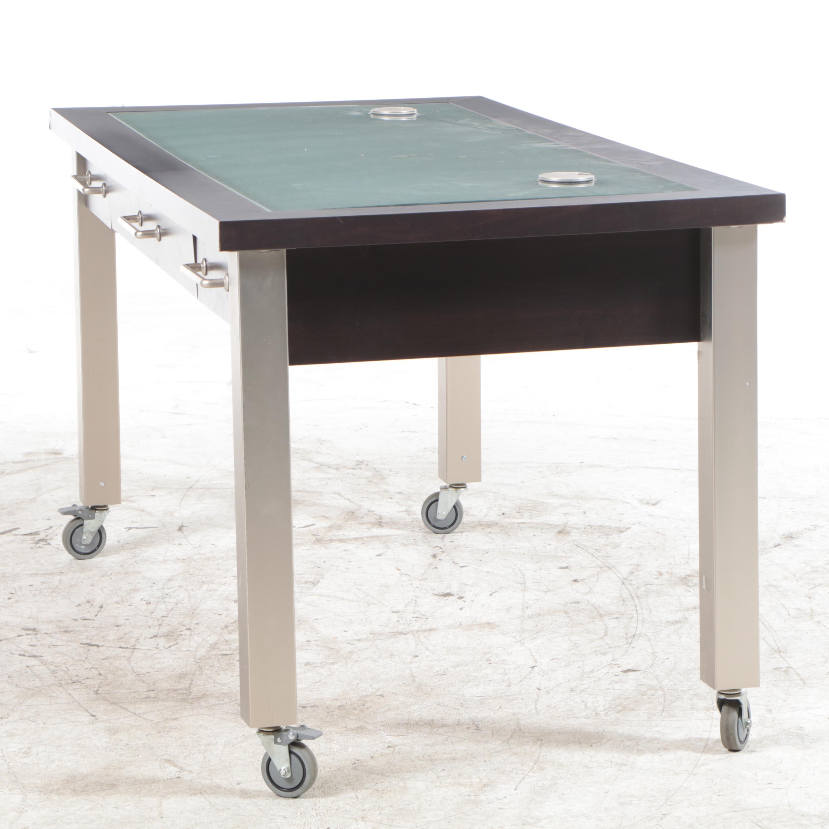 Modernist Style Computer Desk on Large Casters