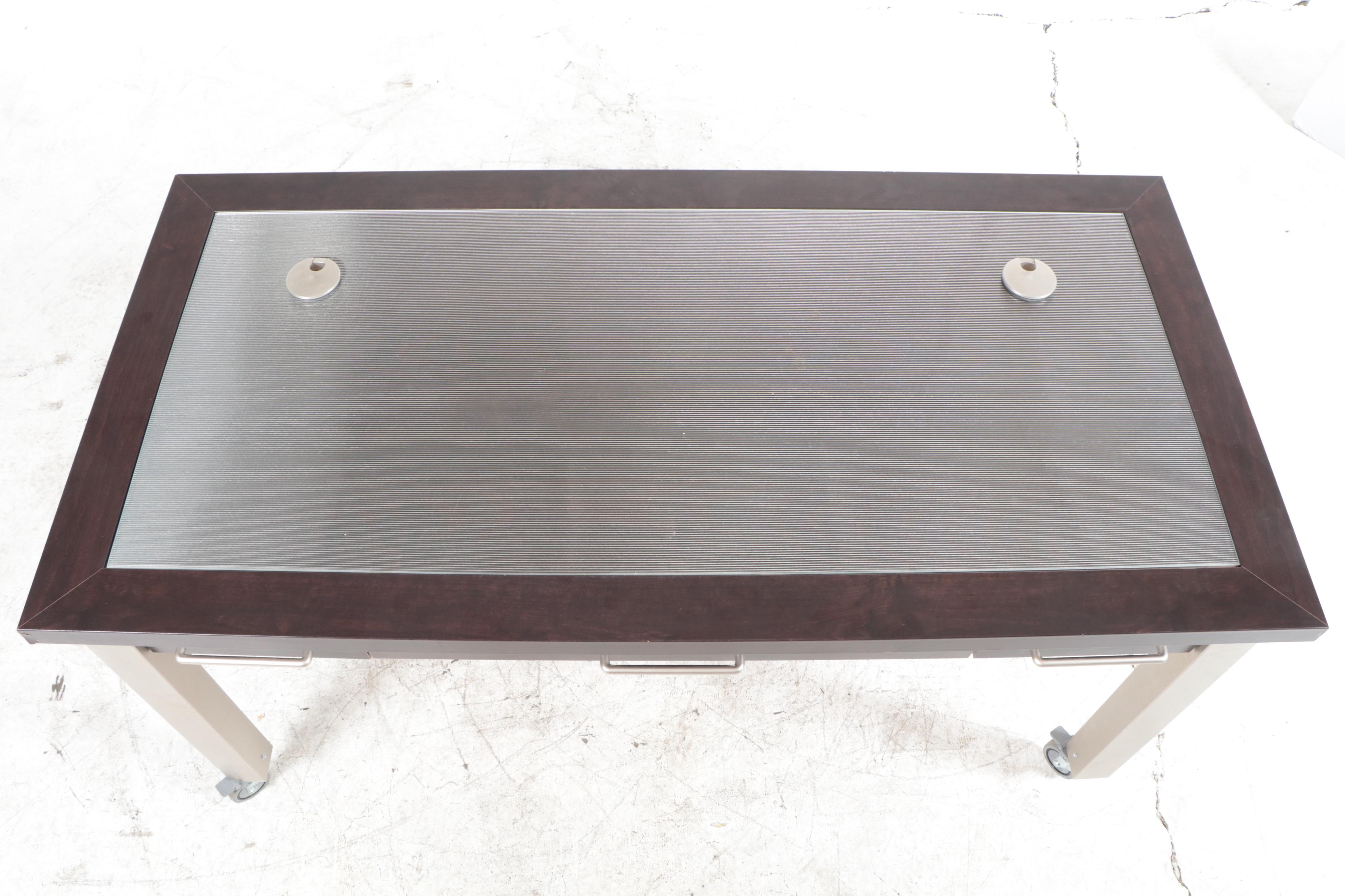 Modernist Style Computer Desk on Large Casters