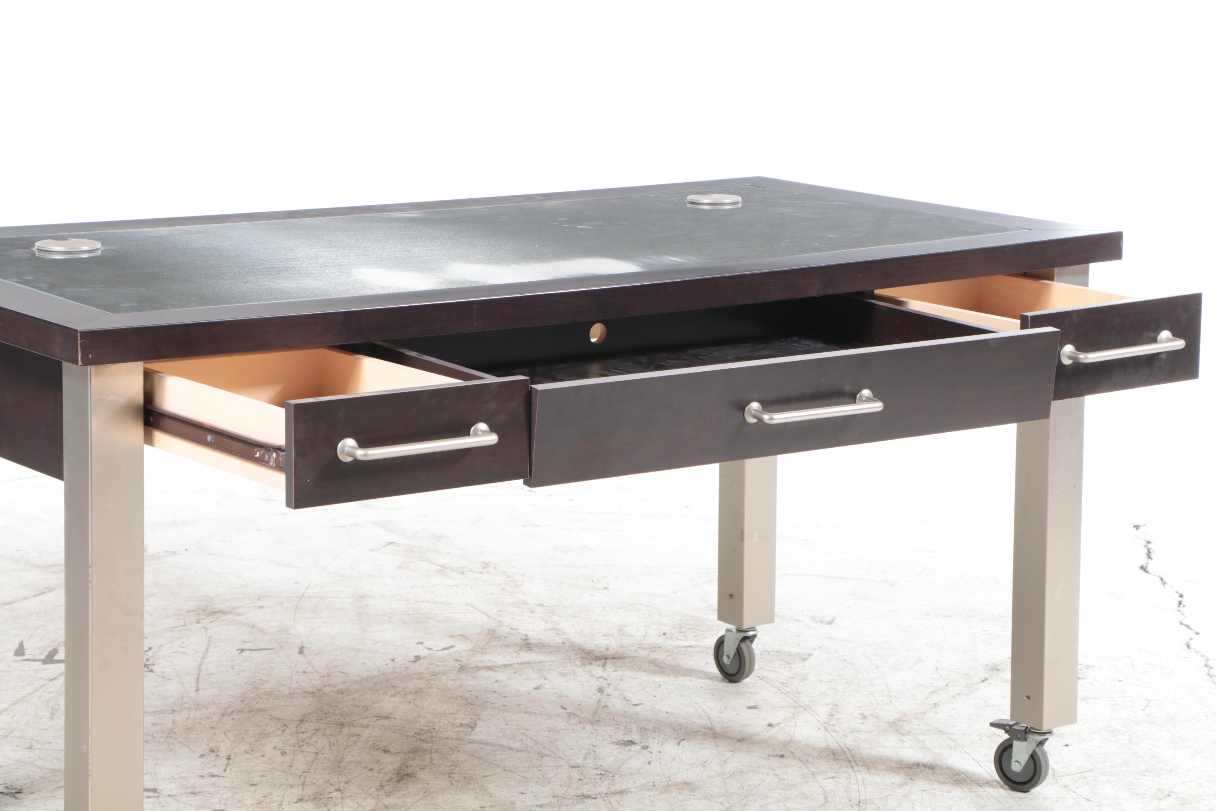 Modernist Style Computer Desk on Large Casters