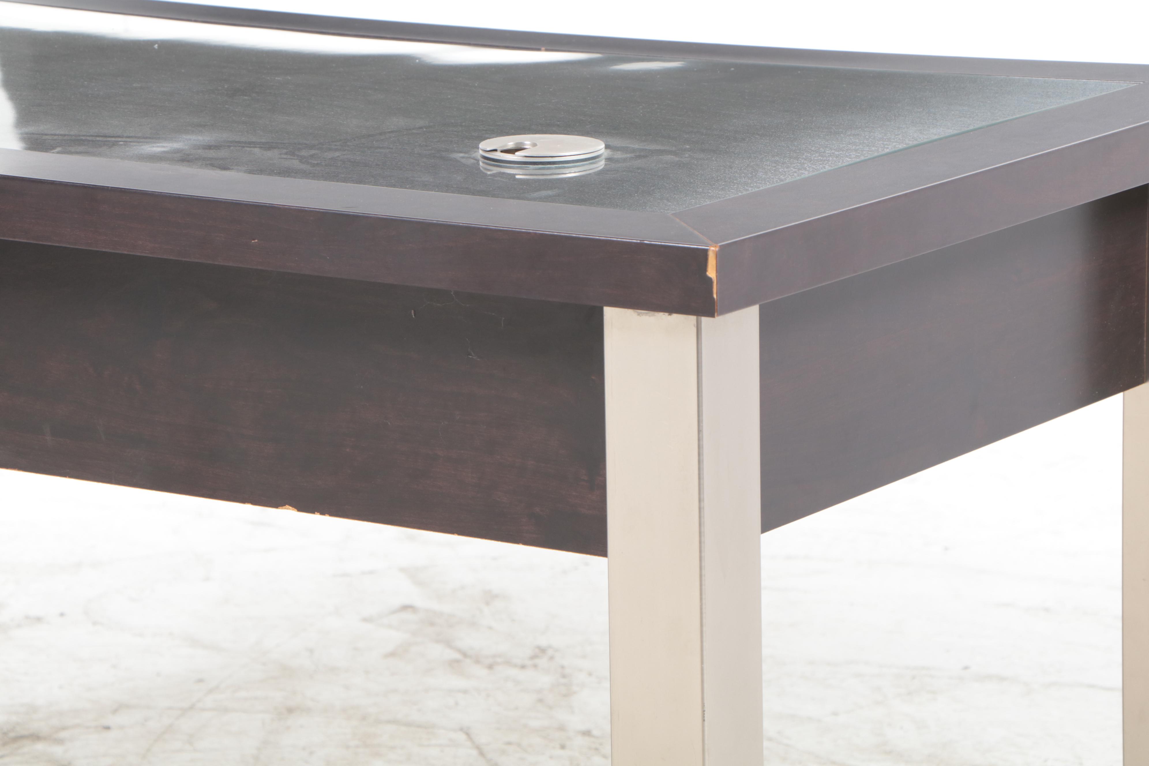 Modernist Style Computer Desk on Large Casters