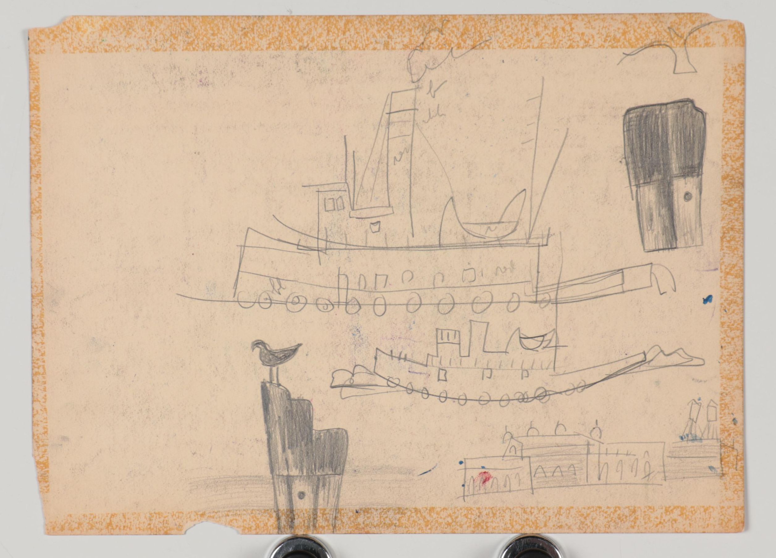 Esther Phillips Abstract Street Scene Pastel Drawing, Mid-20th Century