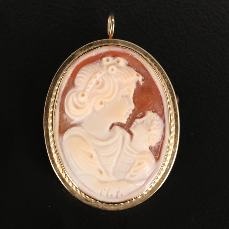 Van Dell 14K Shell Cameo Converter Brooch