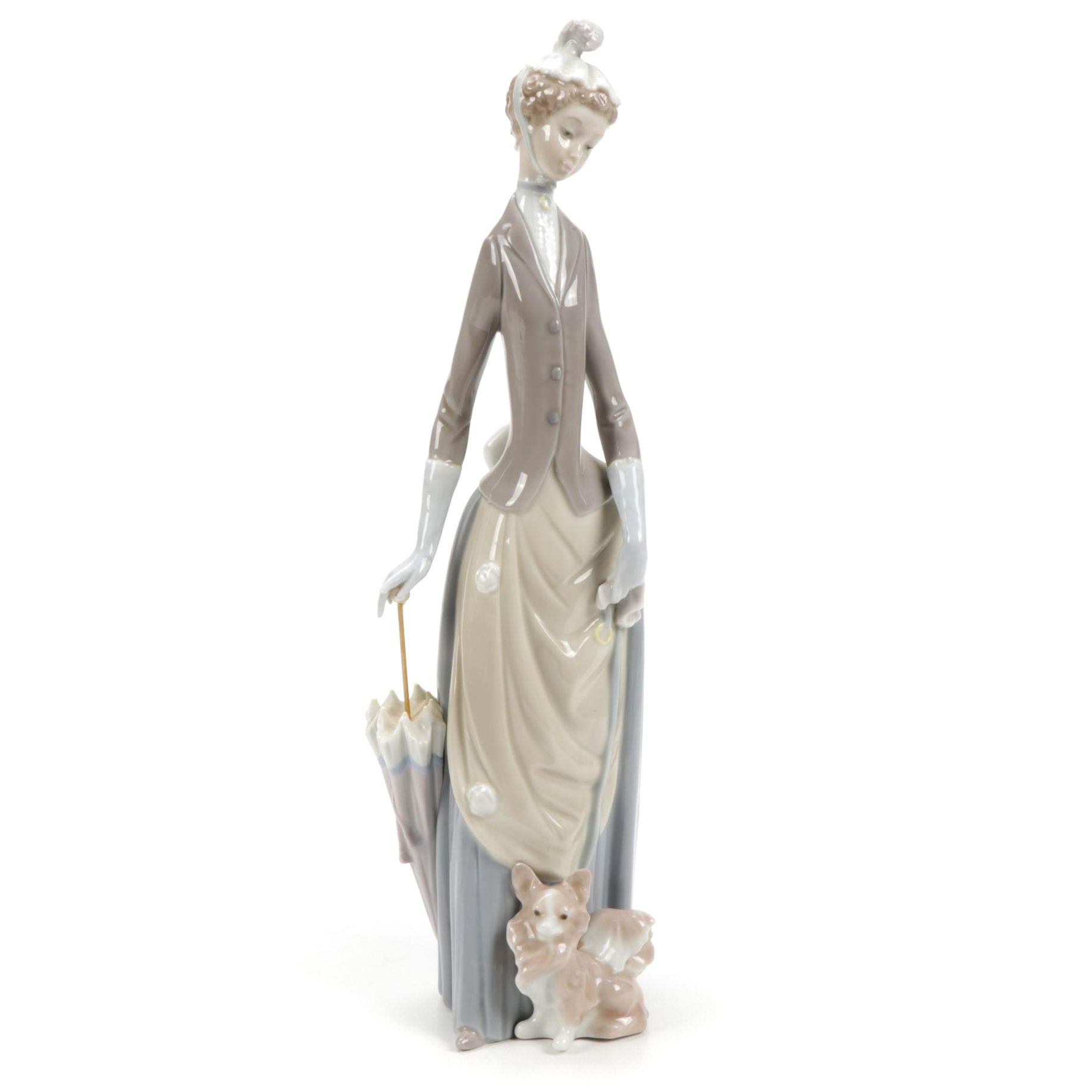 Lladró "Lady with Umbrella and Dog" Porcelain Figurine, 1971–1974