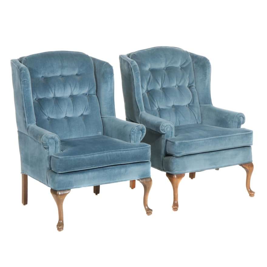 Pair of Lazarus Queen Anne Style Wingback Chairs, Late 20th Century