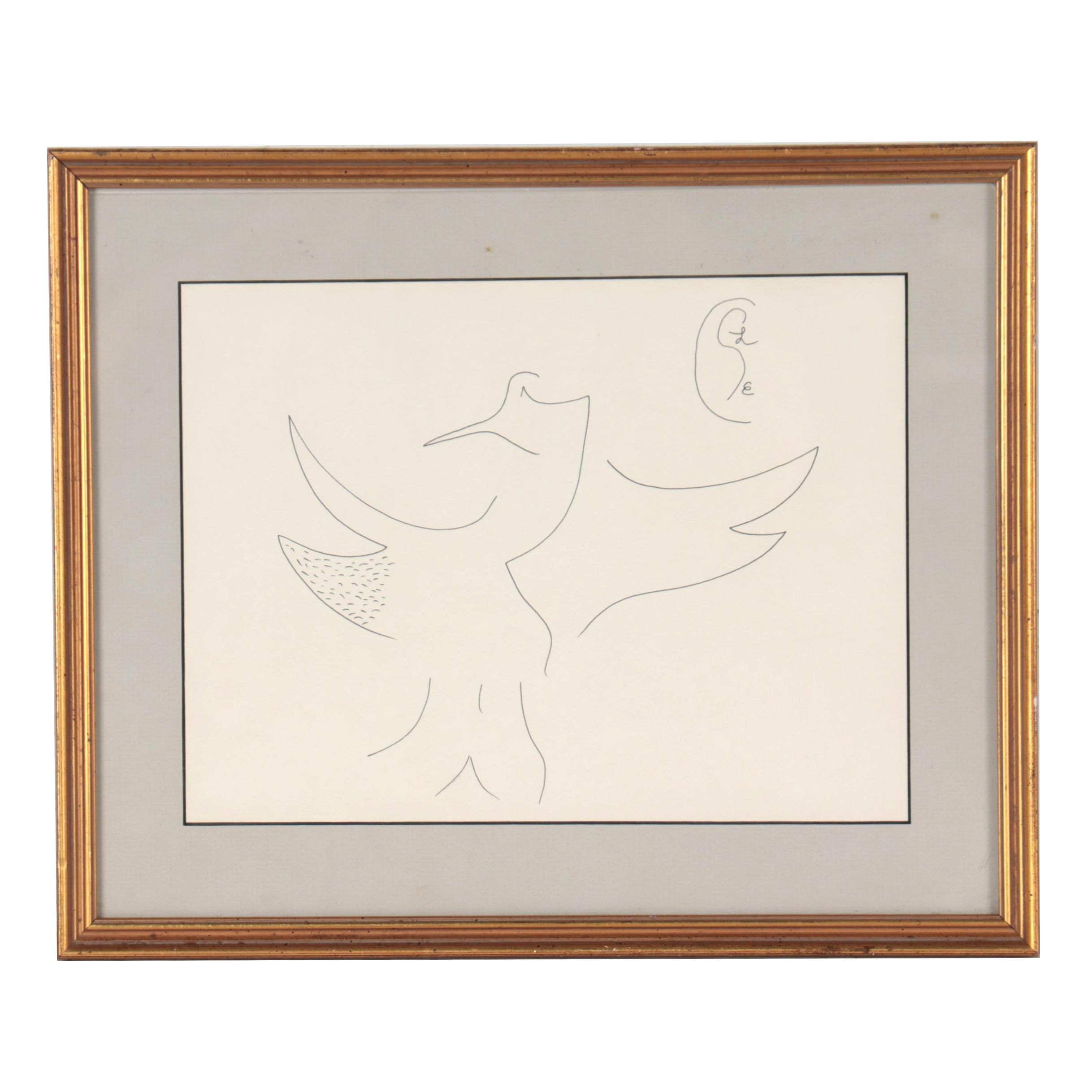 Abstract Ink Drawing of a Bird, Late 20th Century