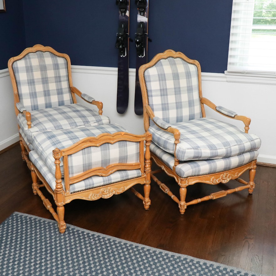 Cal-Mode French Provincial Three-Piece Duchesse Brisée Chair and Ottoman Set