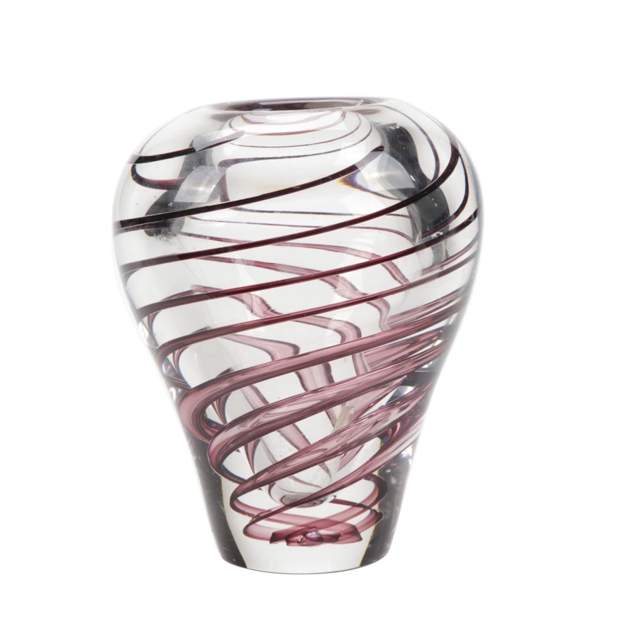 Murano Style Burgundy Spiral Blown Art Glass Vase