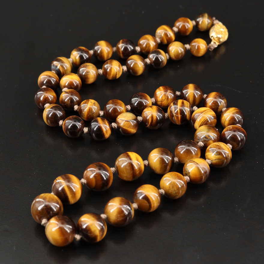 Graduated Tiger's Eye Beaded Necklace with Sterling Clasp