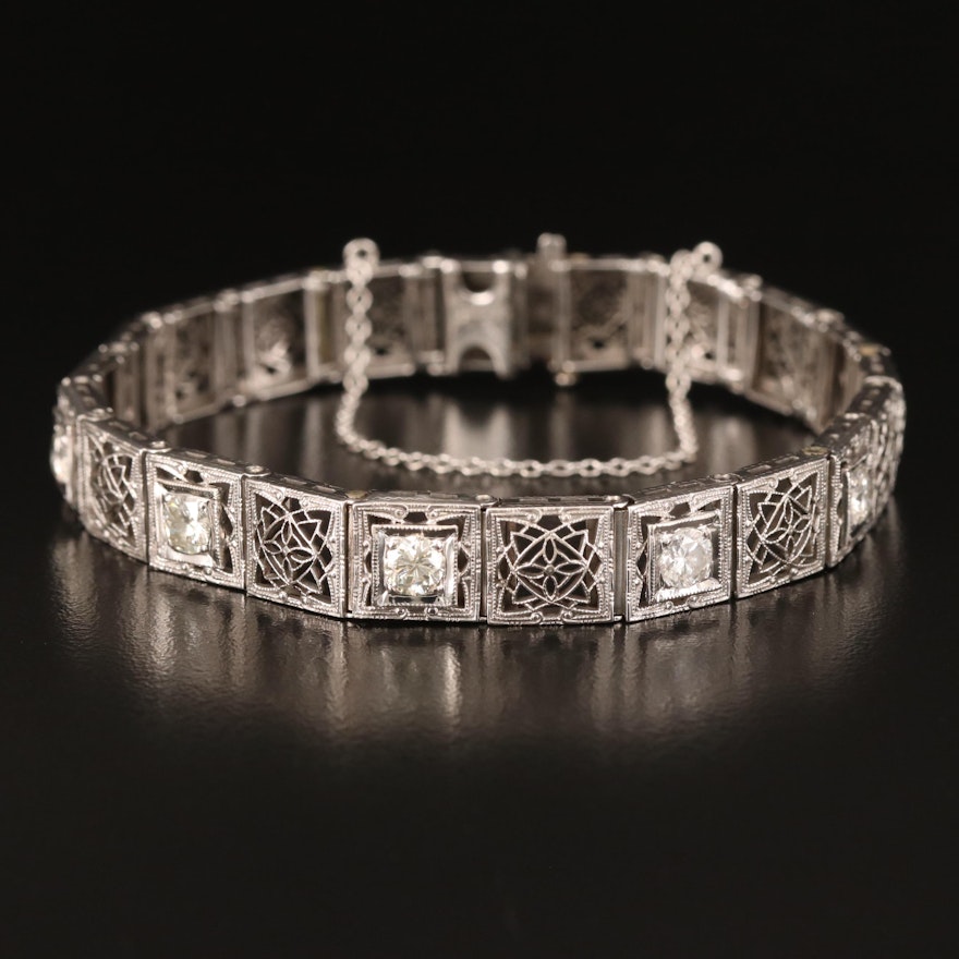 Early Art Deco 14K and Platinum 1.15 CTW Diamond Bracelet