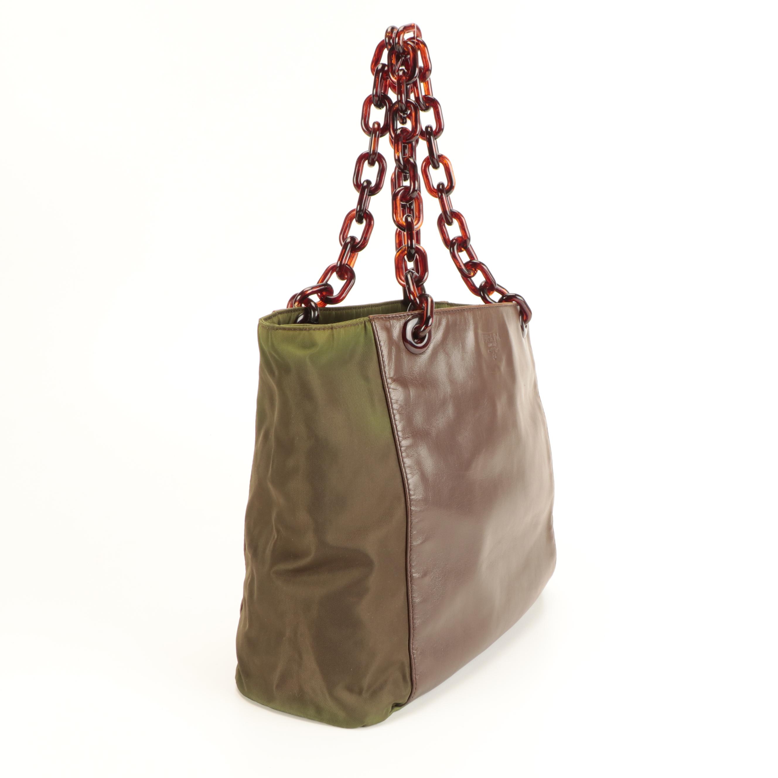 Prada Nylon and Leather Shoulder Bag with Plastic Chain Link Strap
