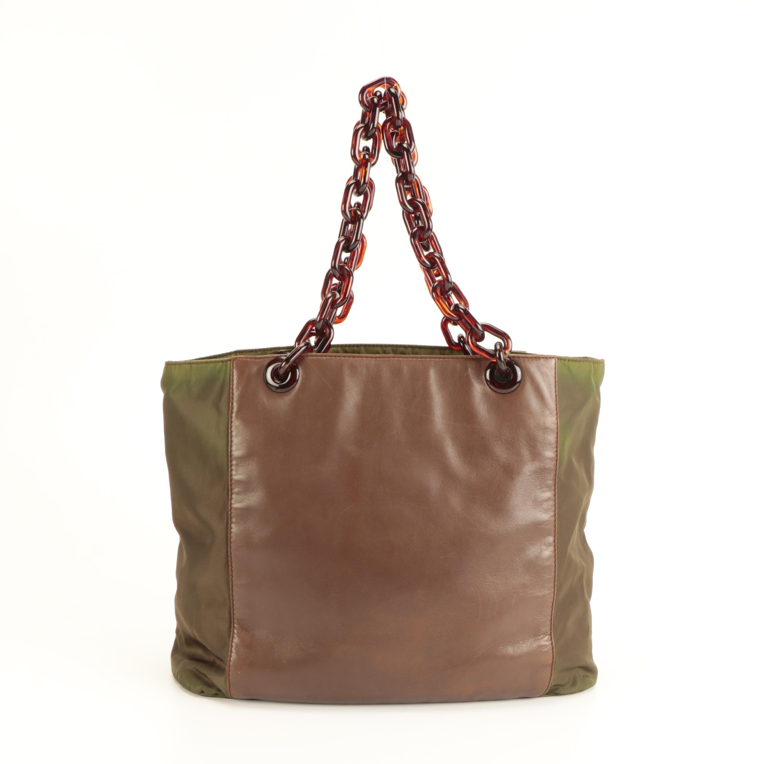 Prada Nylon and Leather Shoulder Bag with Plastic Chain Link Strap