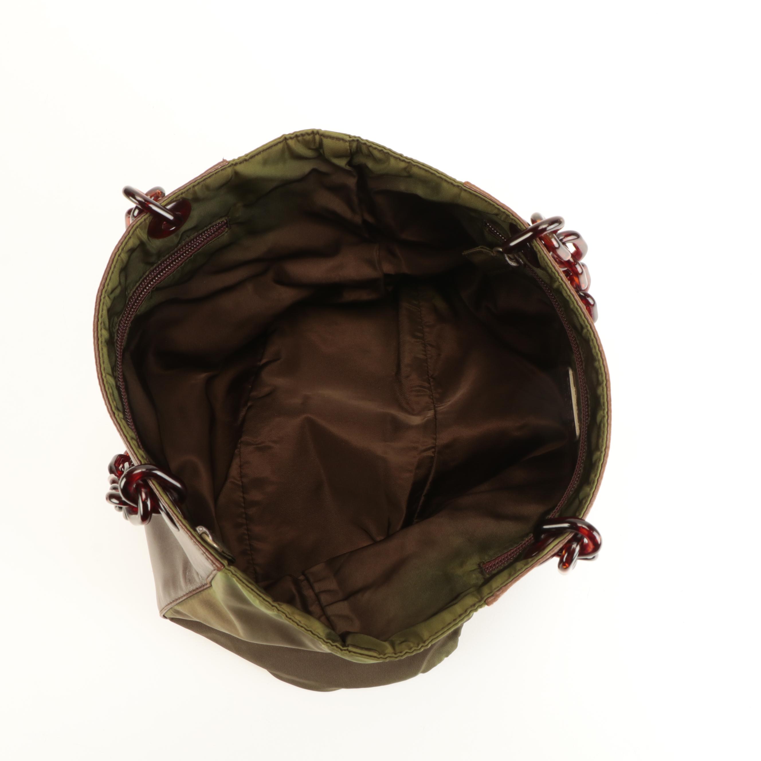 Prada Nylon and Leather Shoulder Bag with Plastic Chain Link Strap