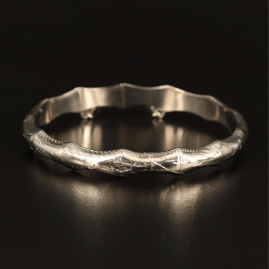 Sterling Silver Hinged Bangle with Bamboo Motif