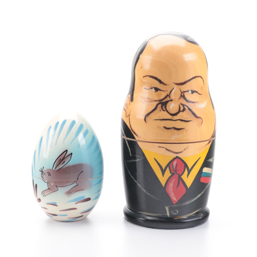 Russian Leaders Matroyshka Nesting Dolls with Egg and Rabbit Figurines