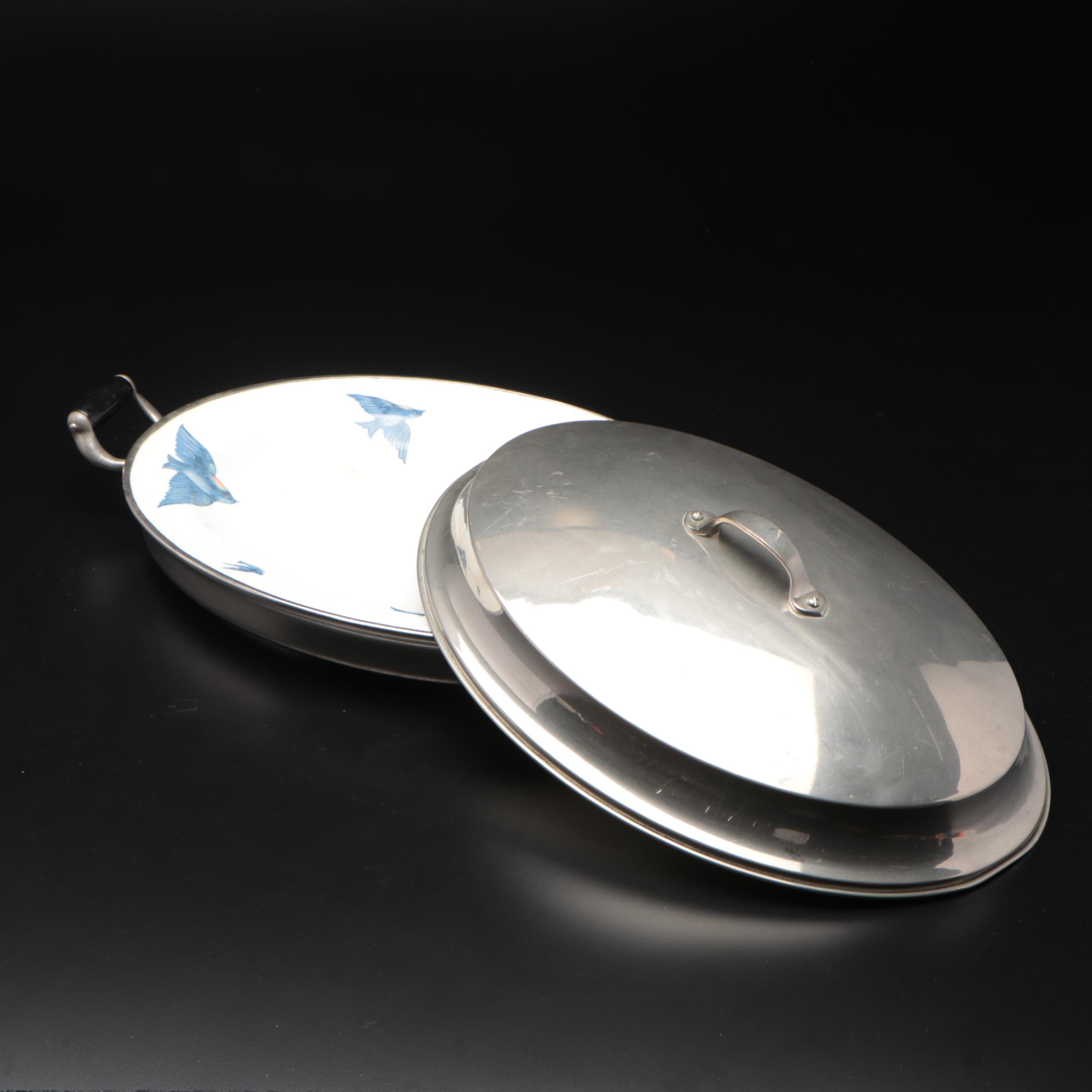 Buffalo MFG Silver Plate and Porcelain Warming Dish with Royal Worchester Plate