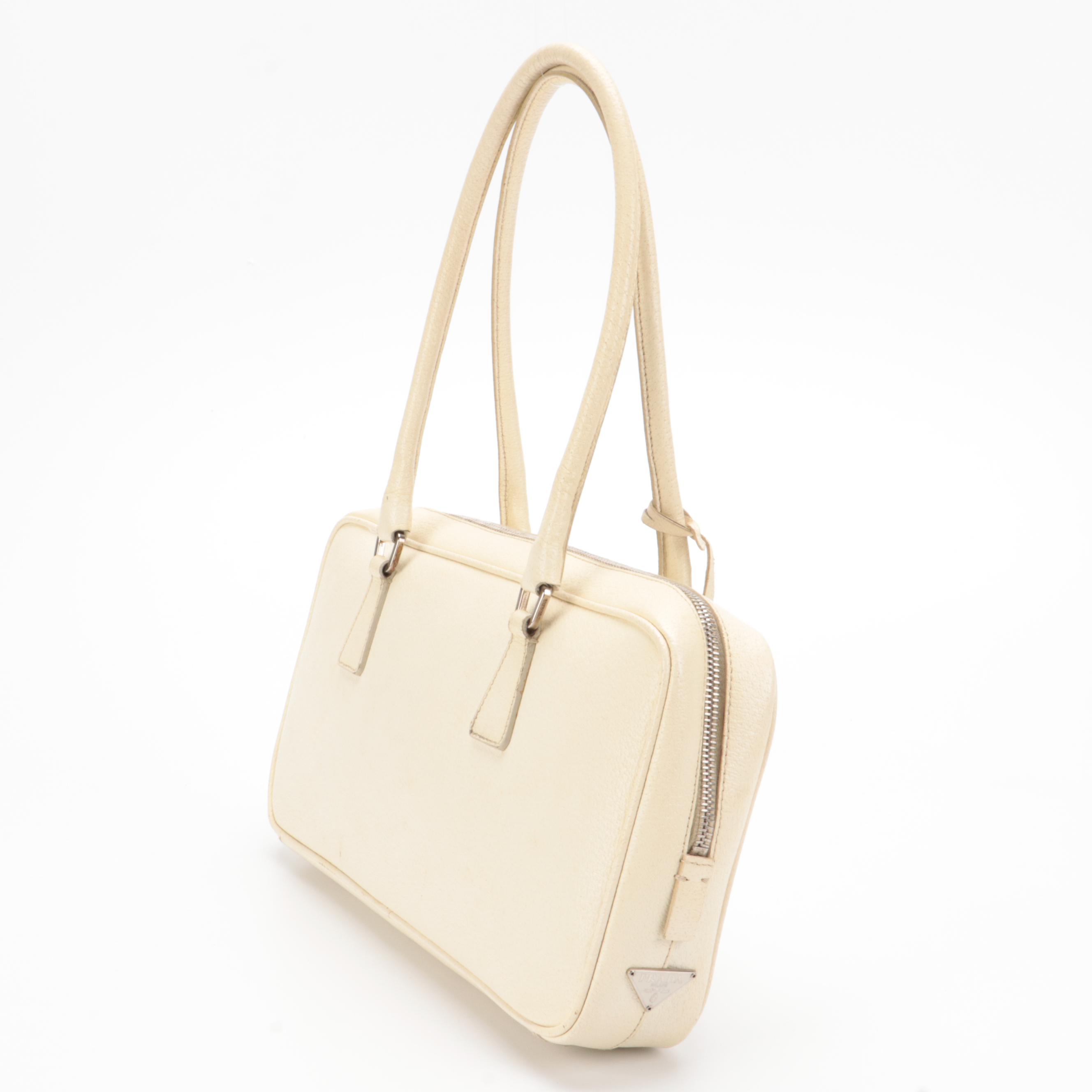 Prada Ivory Grained Leather Satchel