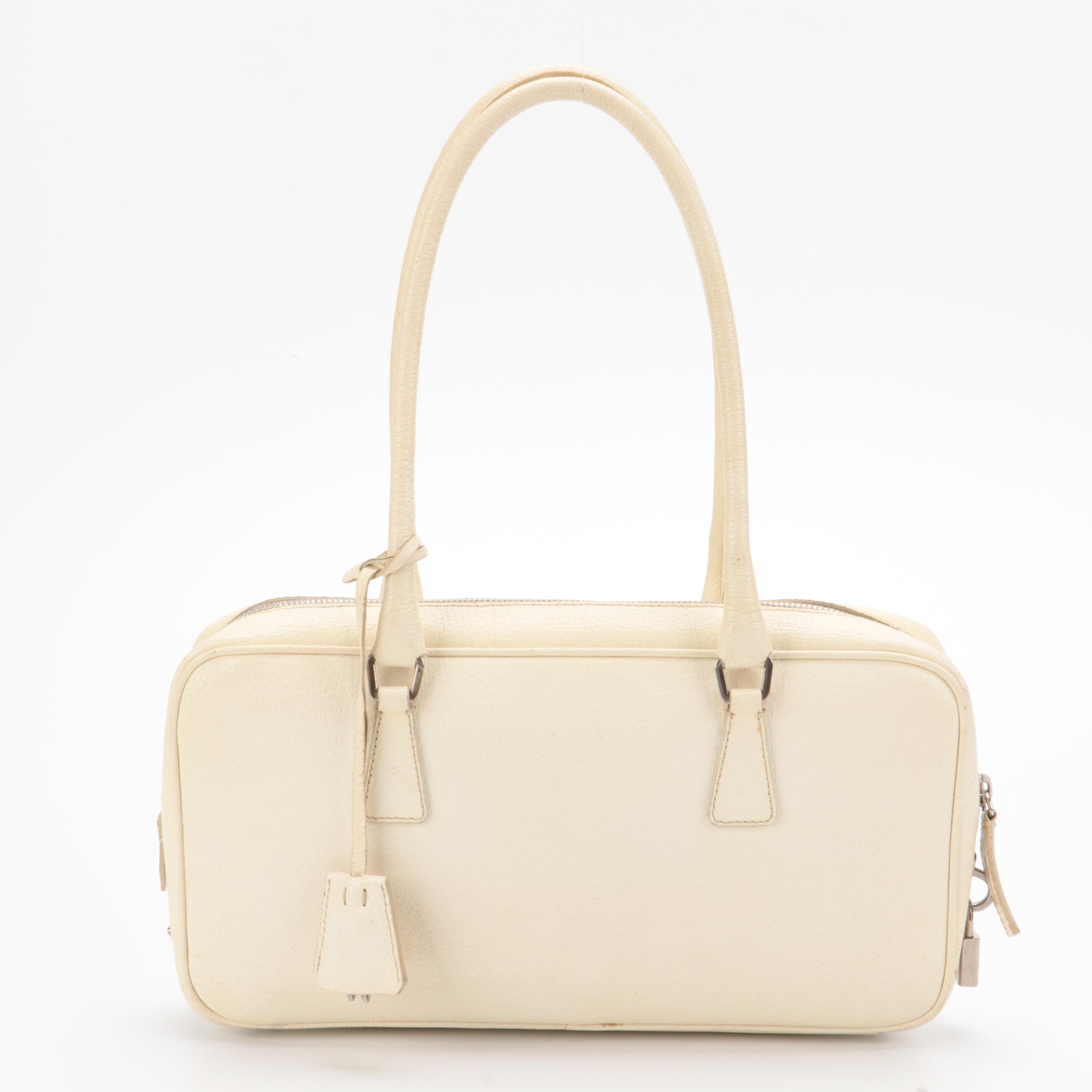 Prada Ivory Grained Leather Satchel