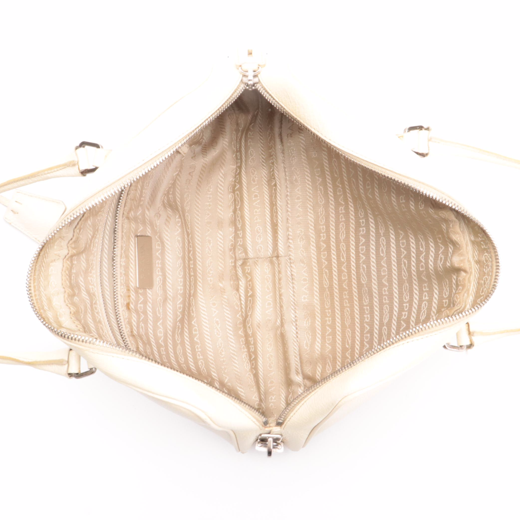 Prada Ivory Grained Leather Satchel