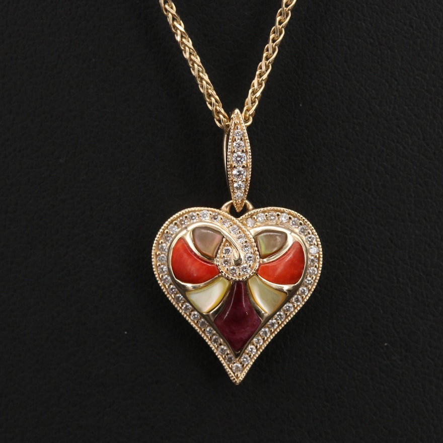 Kobana 14K Diamond and Gemstone Inlay Heart Pendant on Italian Chain Necklace