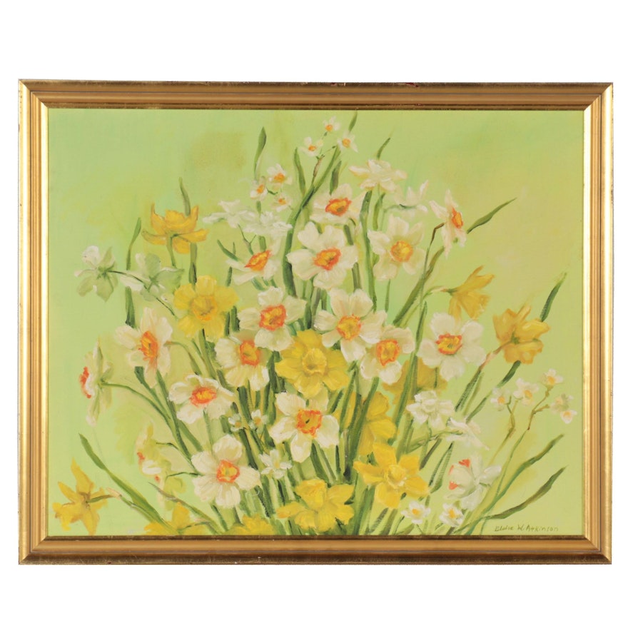 Eloise W. Atkinson Oil Painting of Daffodils, Late 20th Century