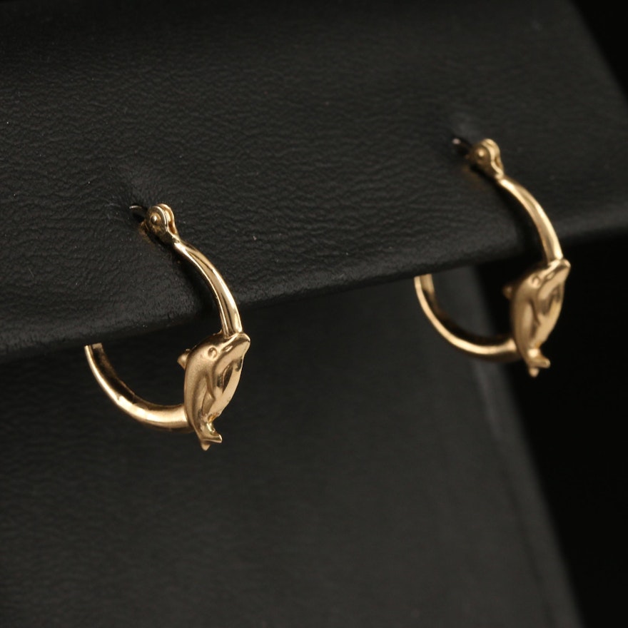 14K Dolphin Hoop Earrings