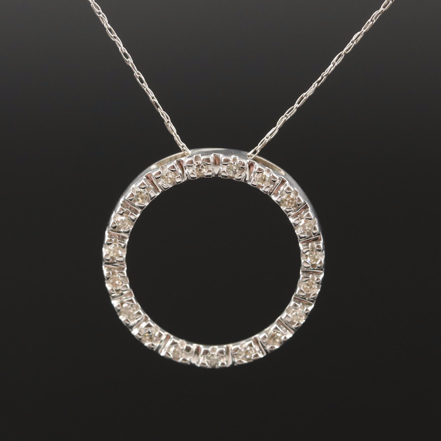 10K Diamond Circle Pendant Necklace