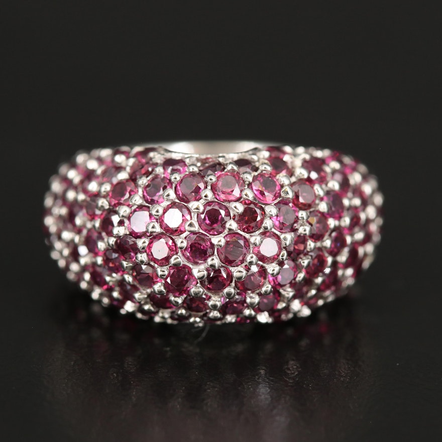 Sterling Pavé Garnet Domed Ring