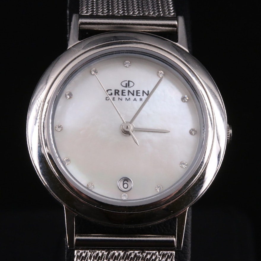 Grenen Denmark Mother of Pearl Dial Stainless Steel Wristwatch