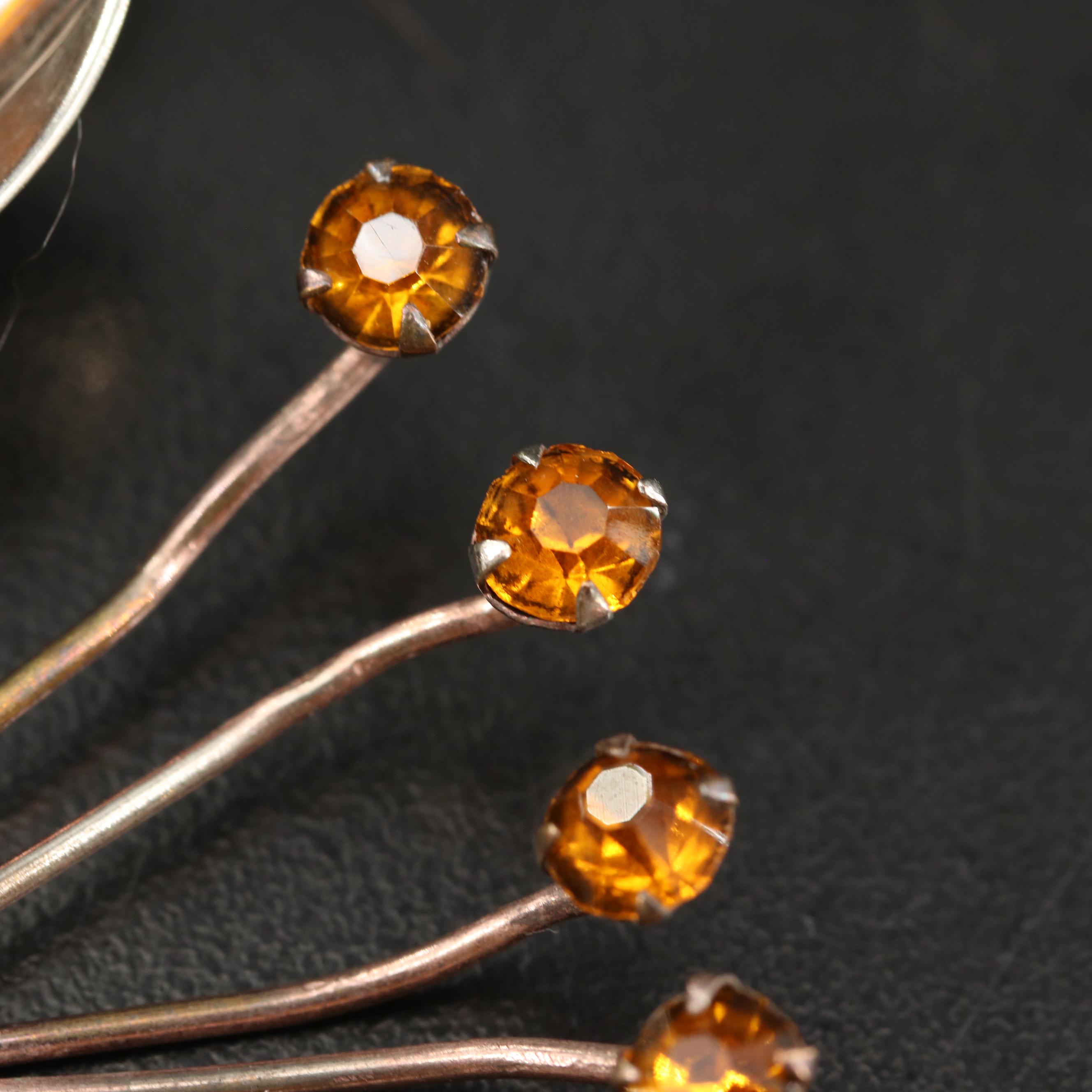 Vintage Sterling Silver Glass Flower Brooch