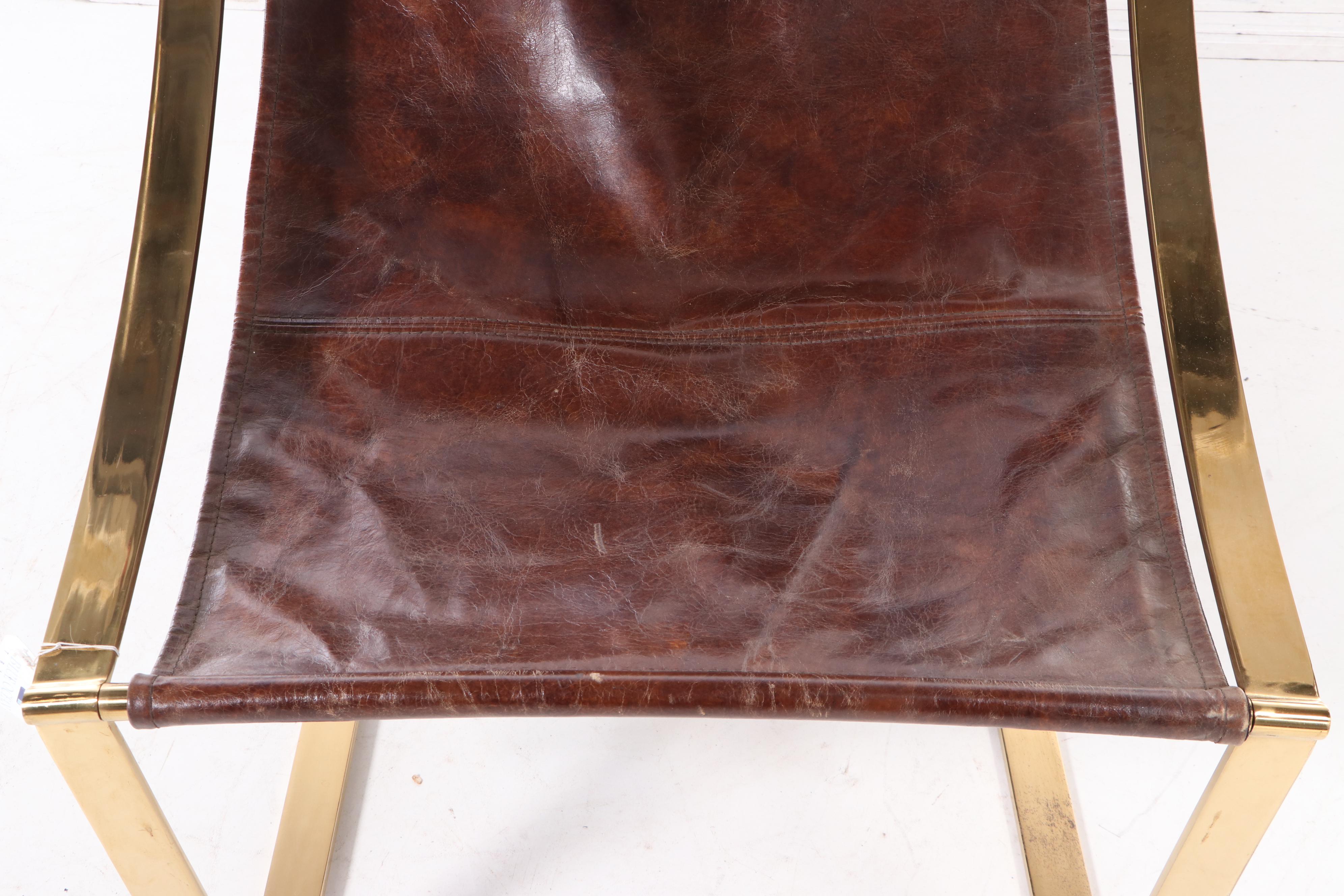 Blue Ocean Traders "Allure" Modernist Style Brass Tone and Leather Sling Chair