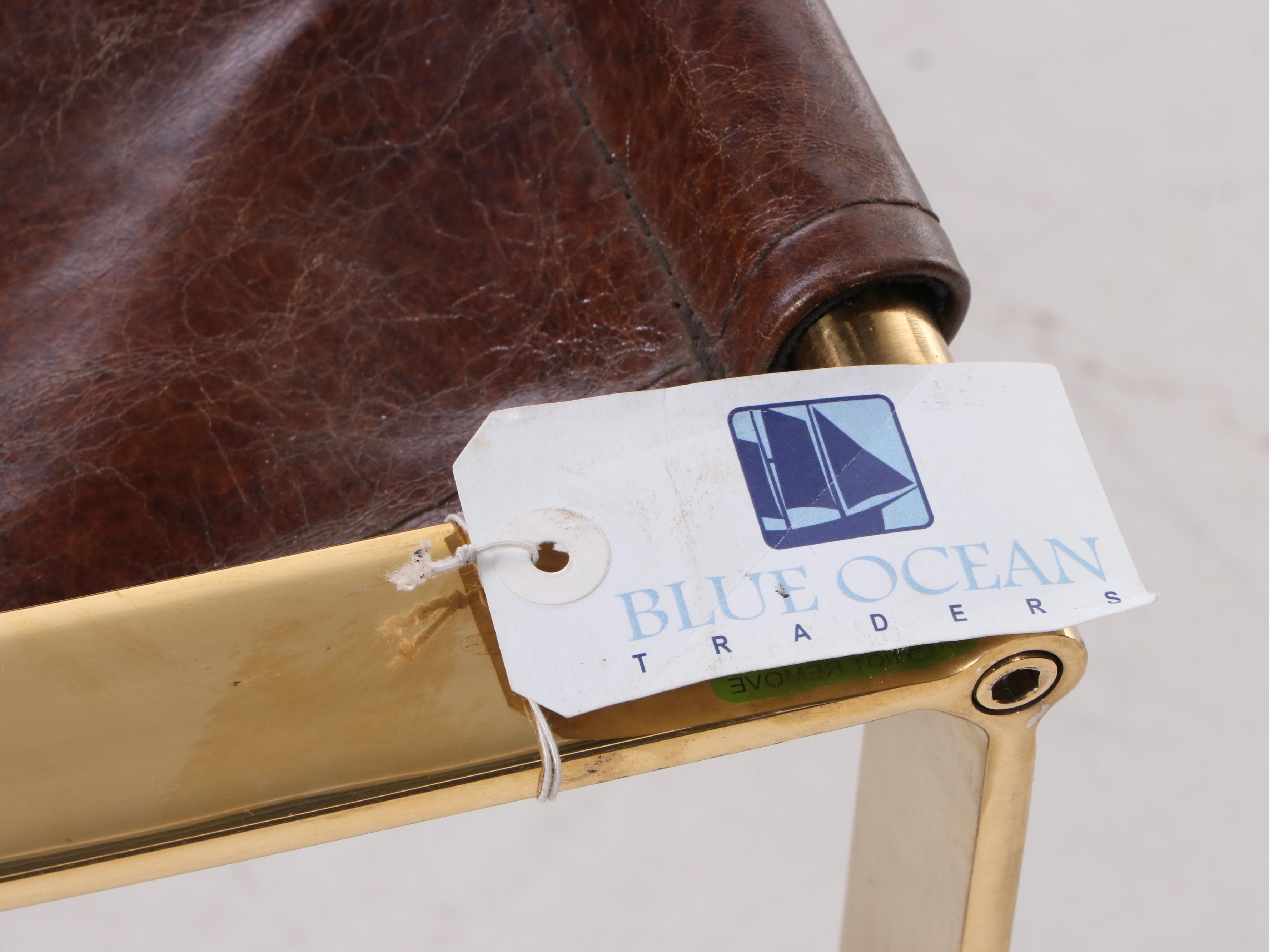 Blue Ocean Traders "Allure" Modernist Style Brass Tone and Leather Sling Chair