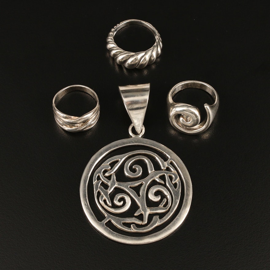 Sterling Rings and Pendant Featuring Robert Lee Morris and Silpada