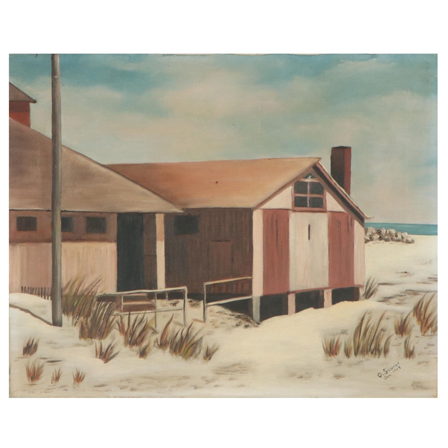 Oil Painting of Beach House, 1967