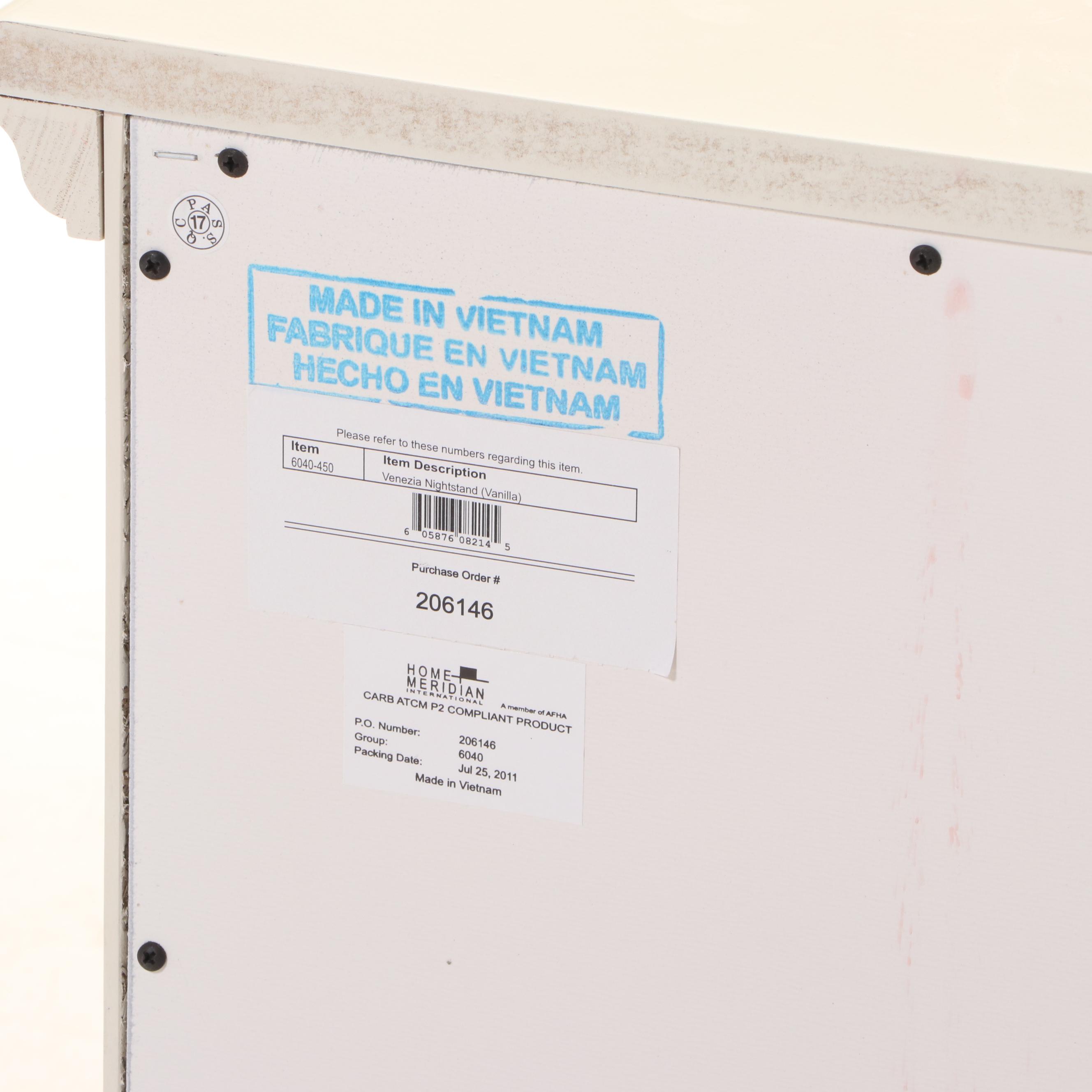 Home Meridian International "Venezia" Three-Drawer Serpentine Nightstand