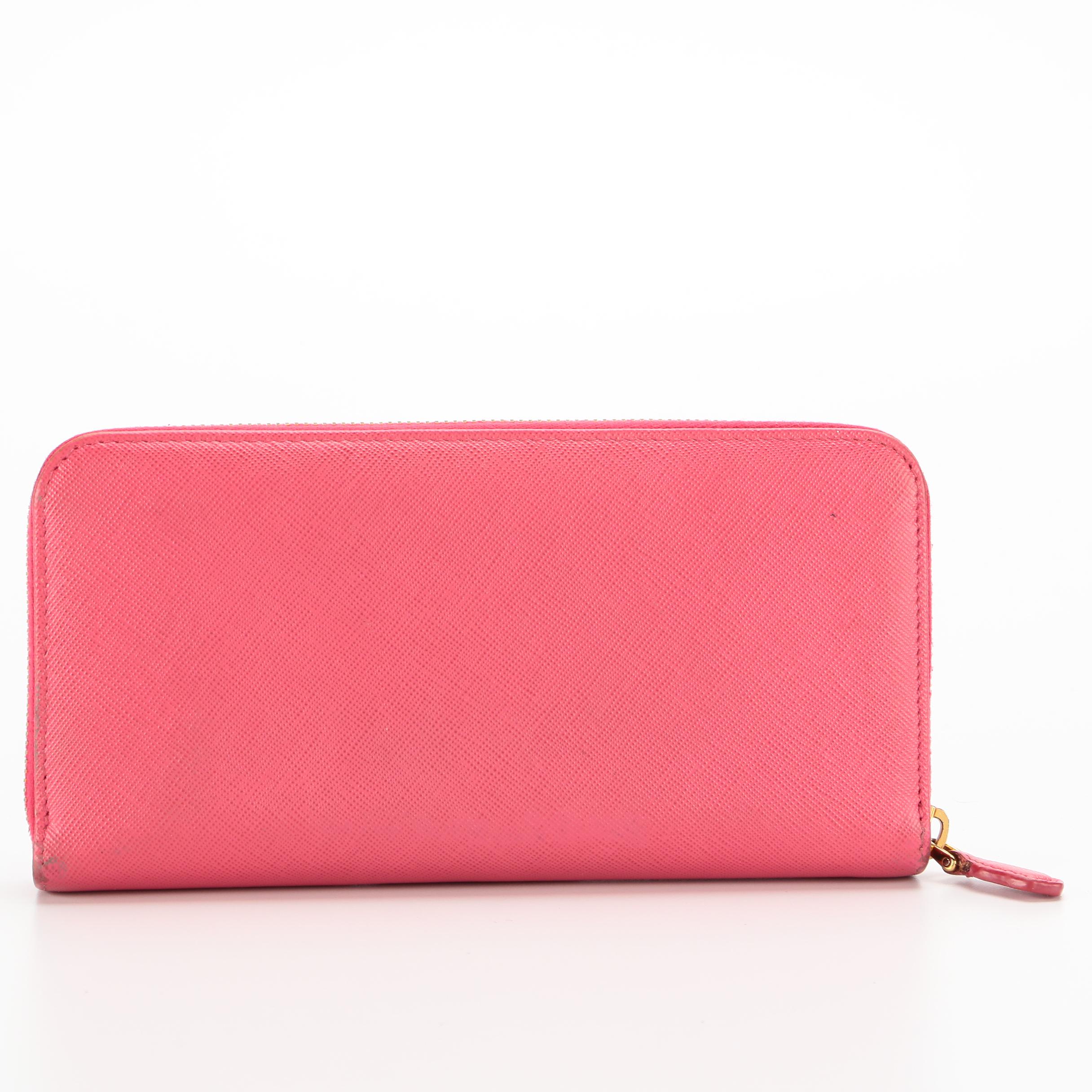 Prada Continental Bow Wallet in Peonia Saffiano Leather with Box