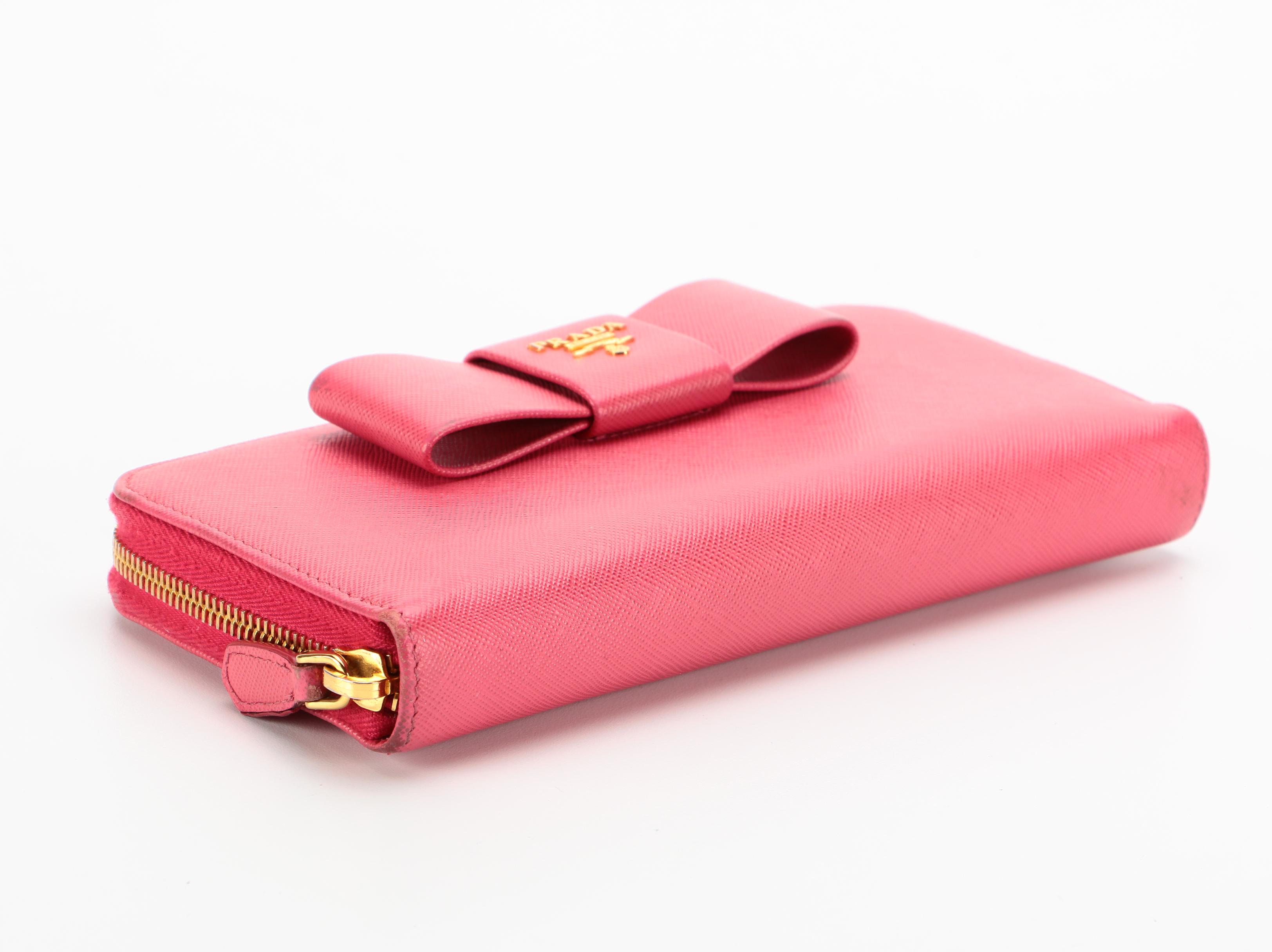Prada Continental Bow Wallet in Peonia Saffiano Leather with Box