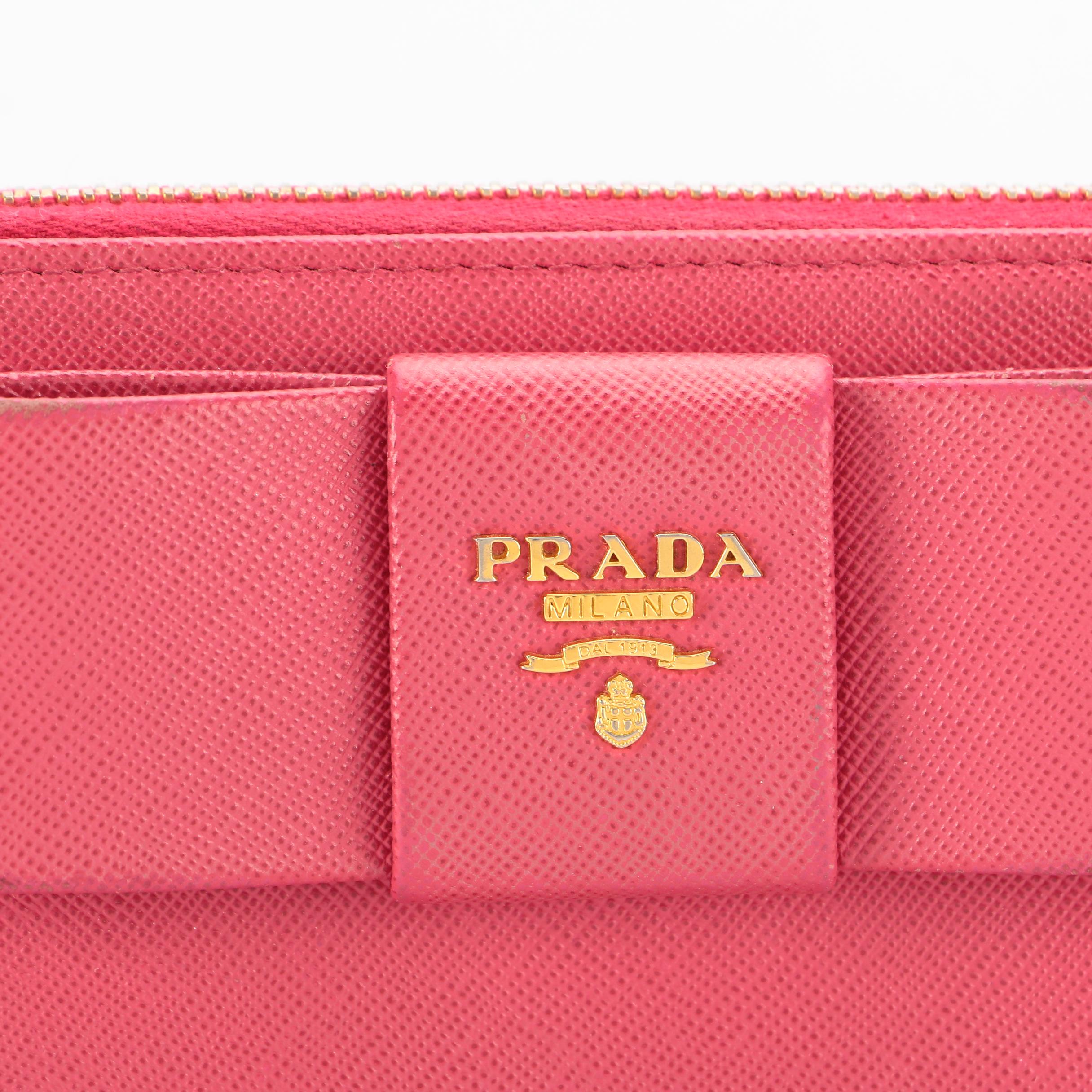Prada Continental Bow Wallet in Peonia Saffiano Leather with Box