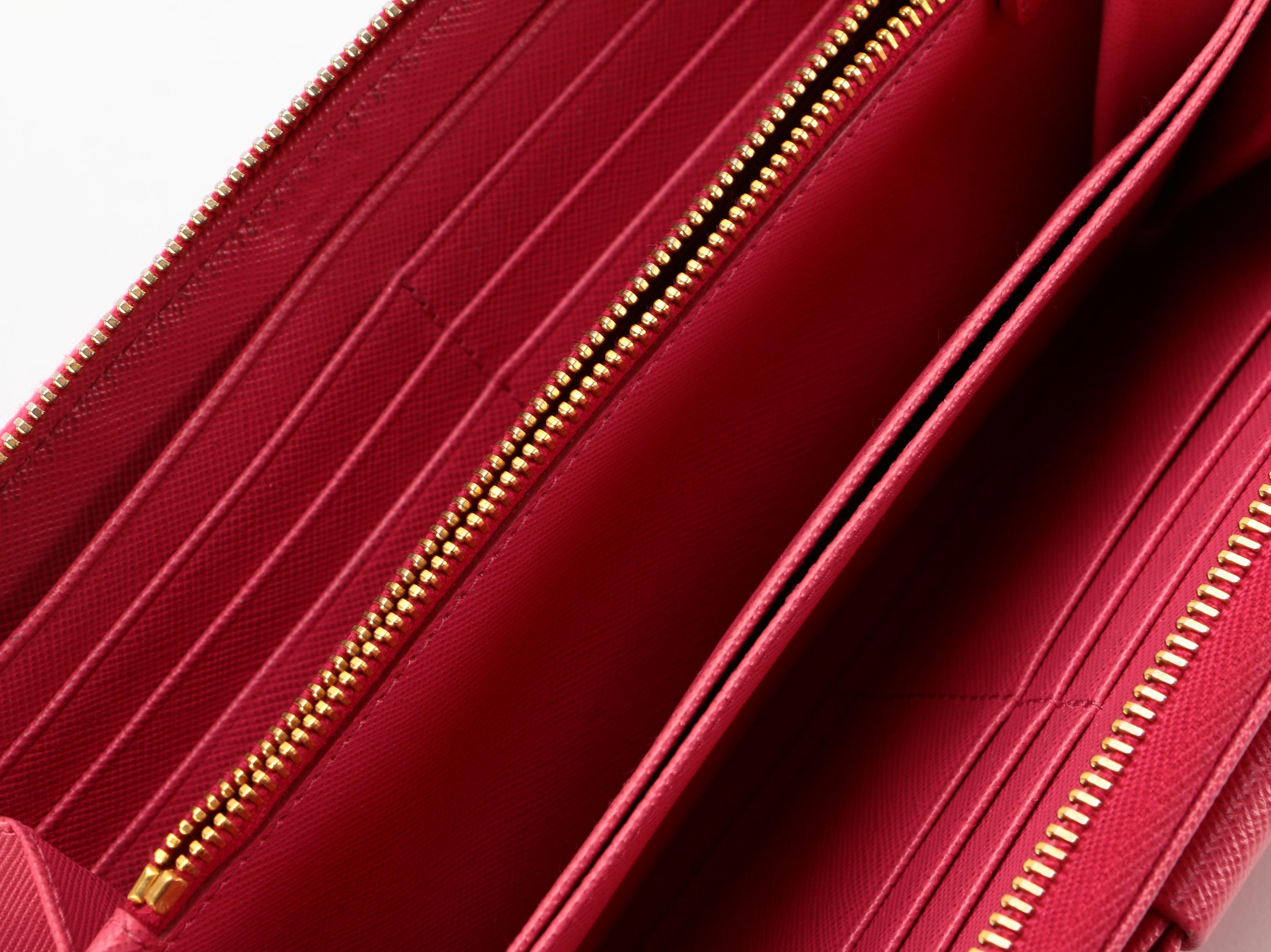 Prada Continental Bow Wallet in Peonia Saffiano Leather with Box